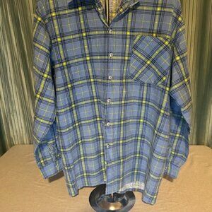 Rustic Outfitter Men’s Flannel Shirt XL Blue Yellow Plaid Hiking Hippy